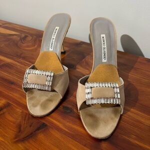 Vintage Hangisi Manolo Blahnik mules with Crystal Buckles